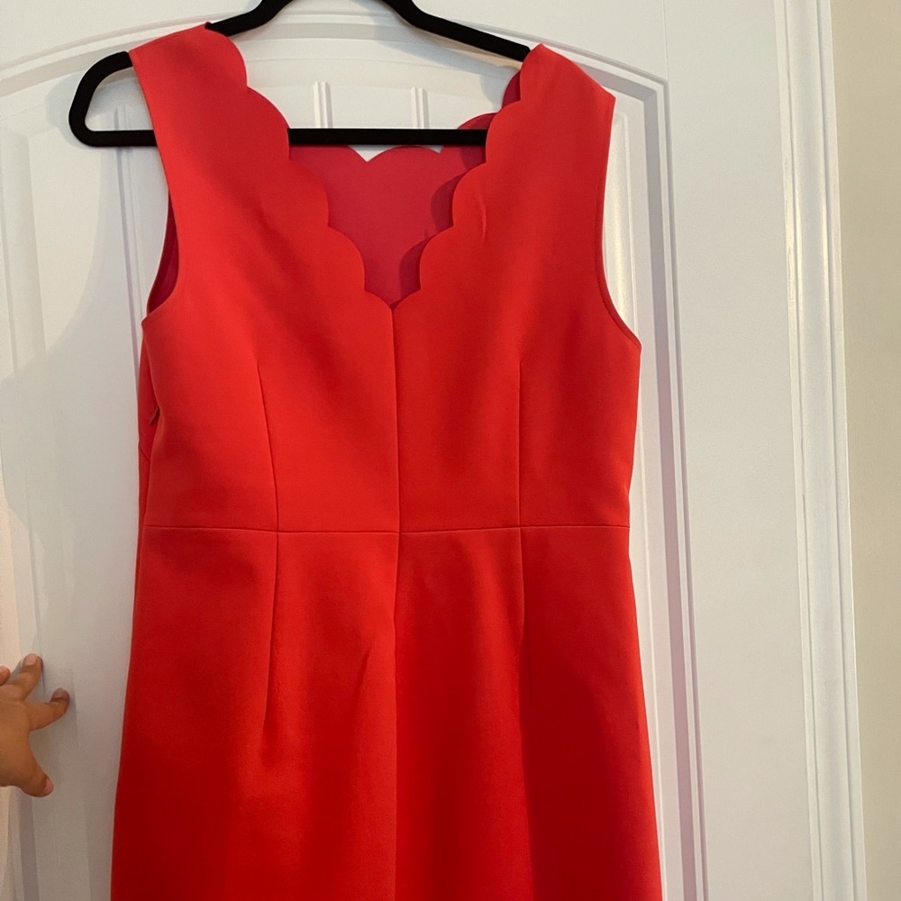 Jcrew red scallop neck dress